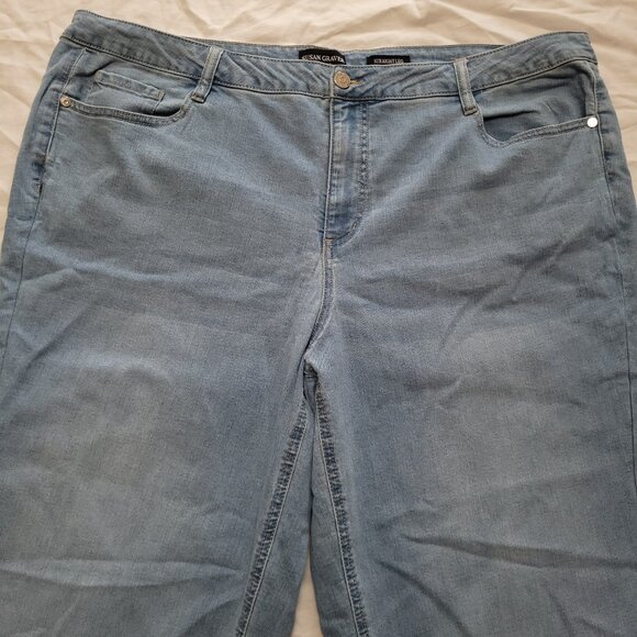 Susan Graver Regular Relaxed Straight Leg Denim Wide Cuff Pockets Light Wash 24W - Picture 3 of 12